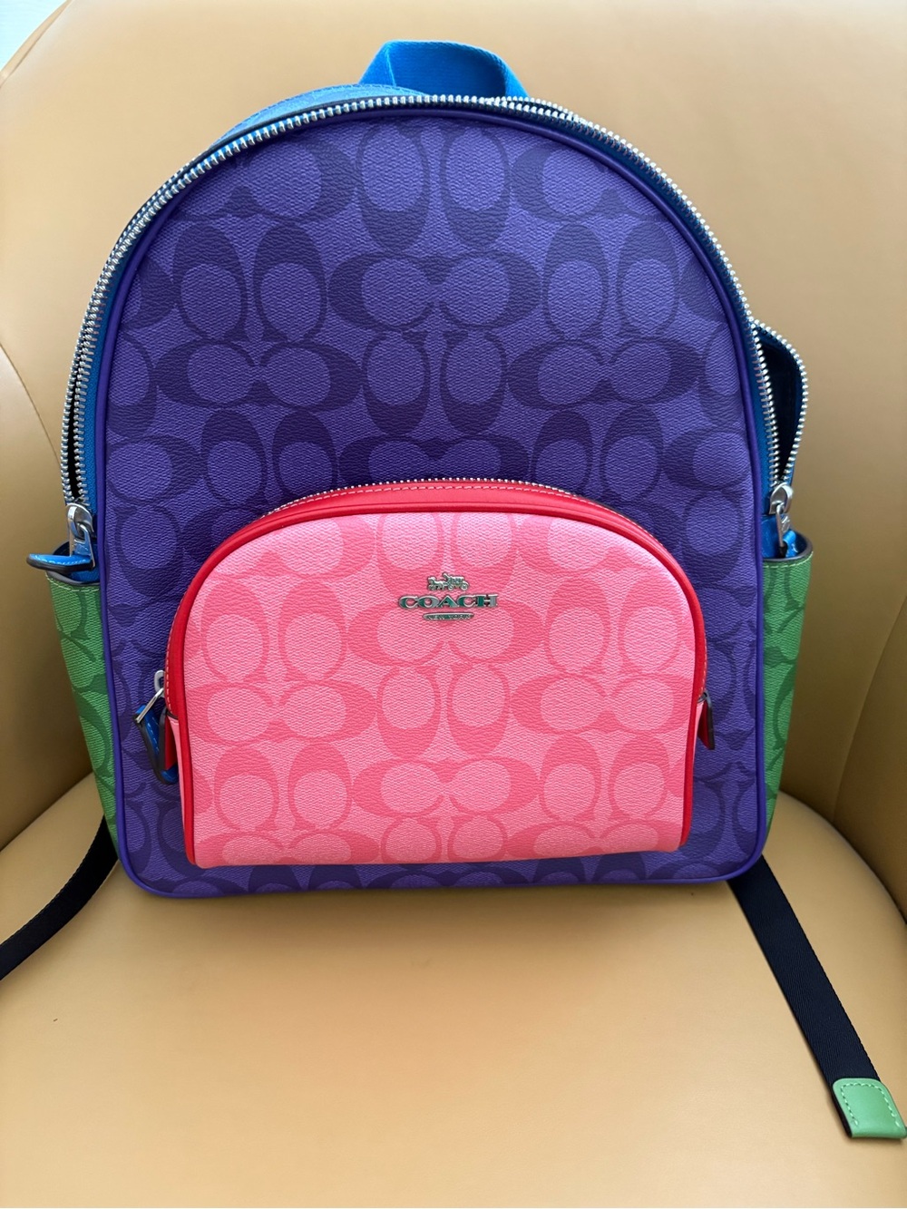 Coach Court Backpack in Blocked Multicolor Signature Canvas. Used Once!